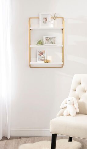 Kate and Laurel Hylton Modern Glam 3-Tier Floating Wall Shelf, 18 x 7 x 28, White and Gold, Charming Tiered Shelving with Three Levels for Display and Storage in Saudi Arabia