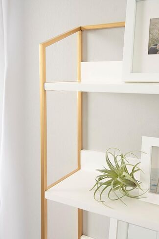 Kate and Laurel Hylton Modern Glam 3-Tier Floating Wall Shelf, 18 x 7 x 28, White and Gold, Charming Tiered Shelving with Three Levels for Display and Storage in Saudi Arabia