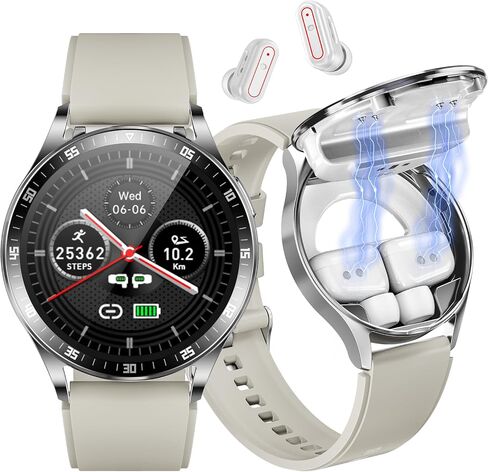 VOVOAEWACH Smart Watch with Earbuds, 1.32 Inch Round Fitness Watch X7, 2 in 1 Bluetooth Watch with Step,Calories,Sleep Monitor,Heart Rate Blood Pressu-re Monitor for iOS & Android in Saudi Arabia