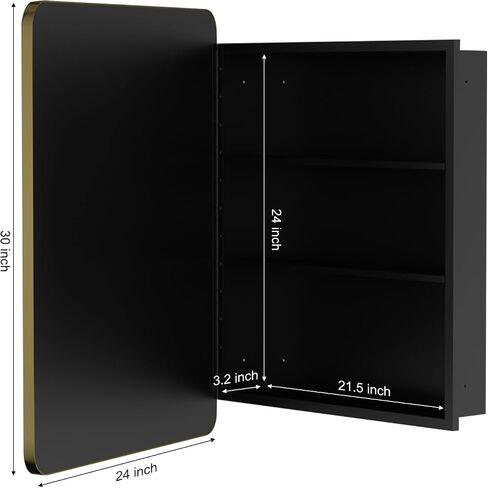 20x28 Inch Gold Metal Framed Bathroom Medicine Cabinet with Mirror Farmhouse Recessed or Surface Wall Mounted Gold Rectangular Medicine Cabinets for Bathroom in Saudi Arabia