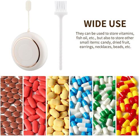 صندوق حبوب منع الحمل، علبة حبوب دواء صغيرة مكونة من 4 أقسام، صندوق حبوب صغير للمحفظة والجيب، مع فرشاة تنظيف، صندوق حبوب دواء دائري للسفر، حامل حاوية حبوب دواء محمول للفيتامينات والأدوية والمكملات الغذائية وزيت السمك in Kuwait