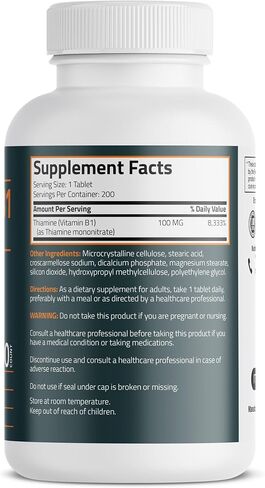 Bronson Vitamin B1 100 MG, Non-GMO, 100 Vegetarian Tablets in Kuwait