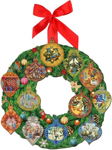 Suzile Wooden 12 Days of Christmas Wreath Hanging Sign 12.5 x 12.2 Inch Christmas Ornament Wreath Form Round Decor for Front Door Porch Wall Farmhouse Window Indoor Outdoor Decorations in Saudi Arabia