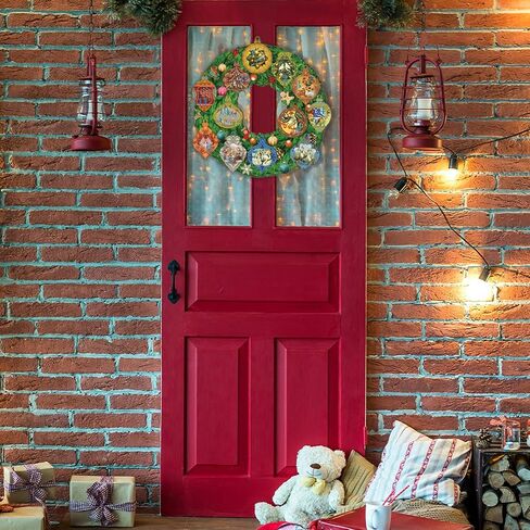 Suzile Wooden 12 Days of Christmas Wreath Hanging Sign 12.5 x 12.2 Inch Christmas Ornament Wreath Form Round Decor for Front Door Porch Wall Farmhouse Window Indoor Outdoor Decorations in Saudi Arabia