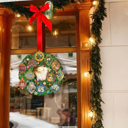 Suzile Wooden 12 Days of Christmas Wreath Hanging Sign 12.5 x 12.2 Inch Christmas Ornament Wreath Form Round Decor for Front Door Porch Wall Farmhouse Window Indoor Outdoor Decorations in Saudi Arabia