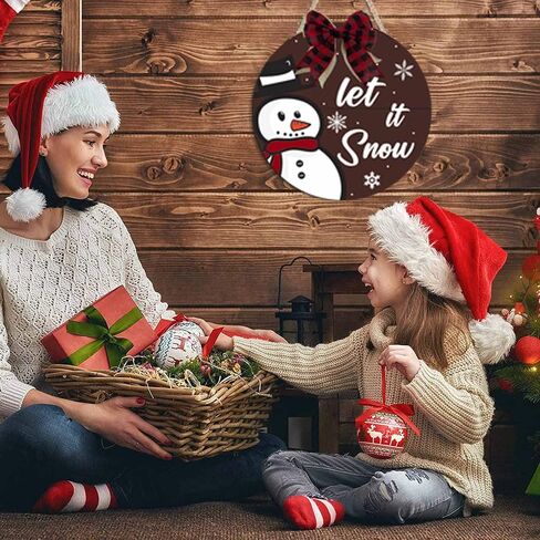 عيد ميلاد سعيد ديكور إكليل، دعها ثلج خشبية معلقة علامة مع الجاموس منقوشة القوس الشتاء عيد الميلاد ديكور للباب الأمامي الشرفة جدار المزرعة نافذة ديكورات داخلية في الهواء الطلق in Saudi Arabia