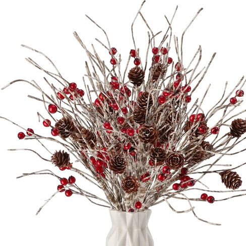 Chuangdi 12 Pcs Artificial Christmas Picks 16 Inch Birch Berry Pinecones Picks for Christmas Tree Vase Wreath for Xmas DIY Crafts Holiday Garland Floral Arrangement Home Winter Holiday Decor in Saudi Arabia