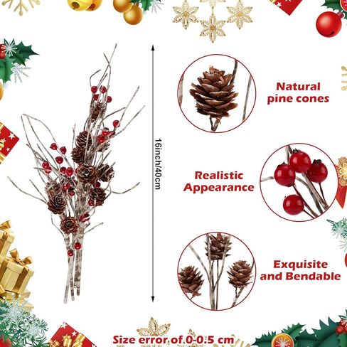 Chuangdi 12 Pcs Artificial Christmas Picks 16 Inch Birch Berry Pinecones Picks for Christmas Tree Vase Wreath for Xmas DIY Crafts Holiday Garland Floral Arrangement Home Winter Holiday Decor in Saudi Arabia