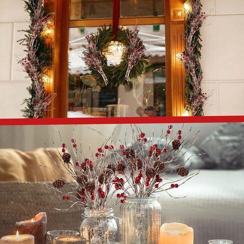 Chuangdi 12 Pcs Artificial Christmas Picks 16 Inch Birch Berry Pinecones Picks for Christmas Tree Vase Wreath for Xmas DIY Crafts Holiday Garland Floral Arrangement Home Winter Holiday Decor in Saudi Arabia