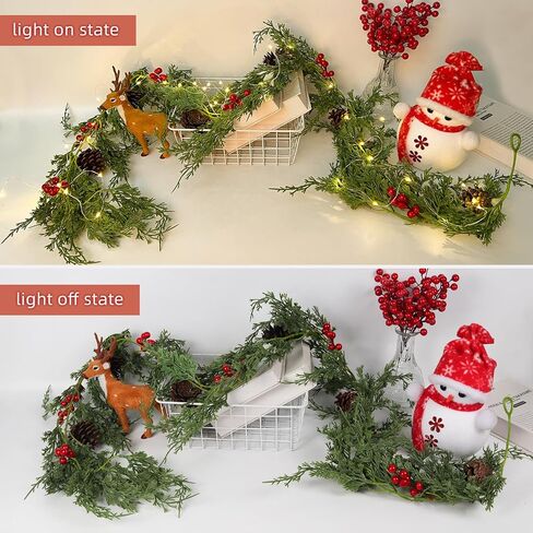 RECUTMS عيد الميلاد جارلاند 6 قدم الاصطناعي الأرز الصنوبر جارلاند واقعية الخضرة الشتاء مع التوت الأحمر جارلاند لعيد الميلاد حزب عيد الميلاد الجدول عباءة جدار غرفة في الهواء الطلق داخلي الشتاء الديكور in Kuwait