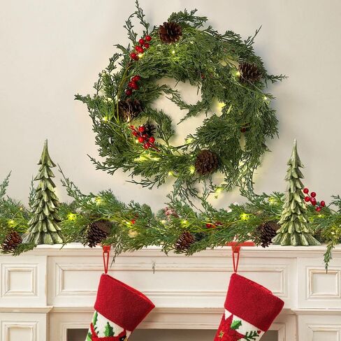 RECUTMS عيد الميلاد جارلاند 6 قدم الاصطناعي الأرز الصنوبر جارلاند واقعية الخضرة الشتاء مع التوت الأحمر جارلاند لعيد الميلاد حزب عيد الميلاد الجدول عباءة جدار غرفة في الهواء الطلق داخلي الشتاء الديكور in Kuwait
