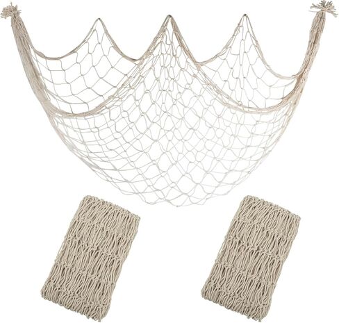 2 Pack Fish Net Decorations, 80x40 Inch Brown Fishing Net Decor for Party | Fishnet for Under The Sea Hawaiian Beach Pirate Party, 3mm Natural Cotton Nautical Netting, Wall Table Runner Halloween Decor in Saudi Arabia
