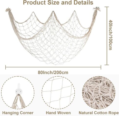 2 Pack Decoractive Fishing Net 80x40 Inch, 3mm Thickness Haze Blue Natural Cotton Large Picture Wall Hanging Fish Net, Party Decorations Fishnet for Tropical Nautical Pirate Beach Mermaid Themed Party in Kuwait