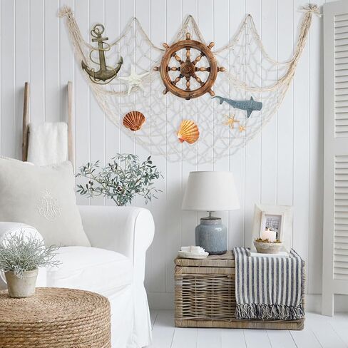 2 Pack Decoractive Fishing Net 80x40 Inch, 3mm Thickness Haze Blue Natural Cotton Large Picture Wall Hanging Fish Net, Party Decorations Fishnet for Tropical Nautical Pirate Beach Mermaid Themed Party in Kuwait