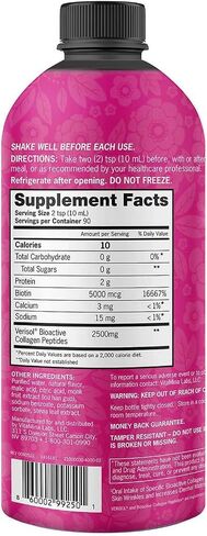 Ze-na Liquid Collagen + Biotin: 2500mg Collagen, 5000mcg Biotin, Verisol Formula | Hair, Skin, Nail & Joint Support | Non-GMO, Mixed Berry Flavor | 90 Servings in Saudi Arabia