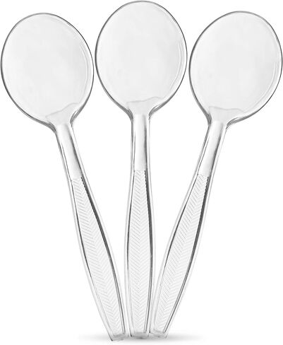 Plasticpro Clear Plastic Soup Spoons Disposable Cutlery Medium Weight Utensils 100 Count in Saudi Arabia