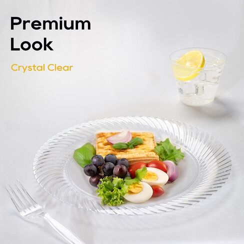 FOCUSLINE 7 Inch Clear Plastic Plates, 100 Count Disposable Heavy Duty Salad Dessert Plates, Premium Hard Plastic Plates Fancy Disposable Clear Plates for Weddings, Parties in Saudi Arabia