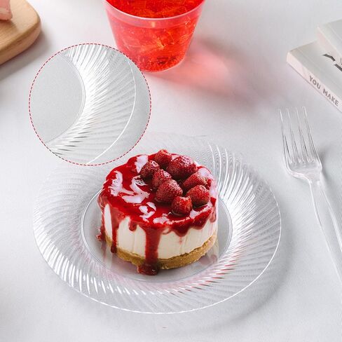 FOCUSLINE 7 Inch Clear Plastic Plates, 100 Count Disposable Heavy Duty Salad Dessert Plates, Premium Hard Plastic Plates Fancy Disposable Clear Plates for Weddings, Parties in Saudi Arabia