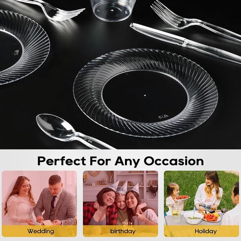 FOCUSLINE 7 Inch Clear Plastic Plates, 100 Count Disposable Heavy Duty Salad Dessert Plates, Premium Hard Plastic Plates Fancy Disposable Clear Plates for Weddings, Parties in Saudi Arabia