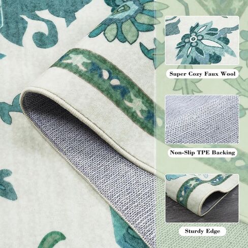 Uphome Area Rug 8x10 Rugs for Living Room, Green Non-Slip Washable Bedroom Rug, Soft Oriental Turkish Dining Room Rug, Modern Oushak Floral Room Rug for Office Playroom Guest Room in Kuwait