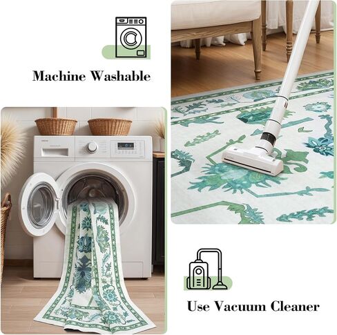 Uphome Area Rug 8x10 Rugs for Living Room, Green Non-Slip Washable Bedroom Rug, Soft Oriental Turkish Dining Room Rug, Modern Oushak Floral Room Rug for Office Playroom Guest Room in Kuwait