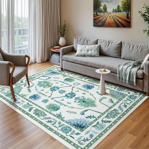 Uphome Area Rug 8x10 Rugs for Living Room, Green Non-Slip Washable Bedroom Rug, Soft Oriental Turkish Dining Room Rug, Modern Oushak Floral Room Rug for Office Playroom Guest Room in Kuwait