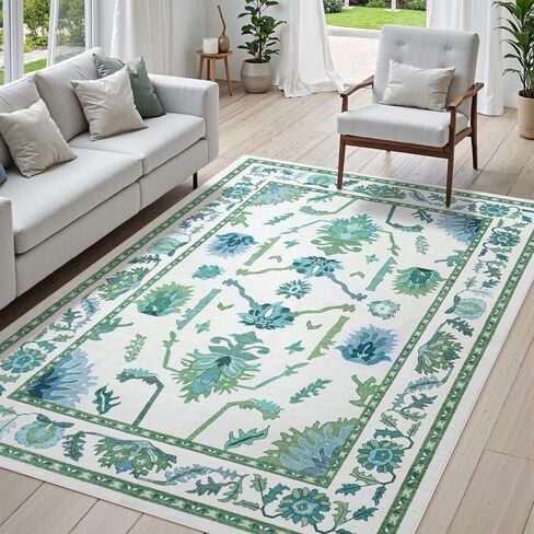 Uphome Area Rug 8x10 Rugs for Living Room, Green Non-Slip Washable Bedroom Rug, Soft Oriental Turkish Dining Room Rug, Modern Oushak Floral Room Rug for Office Playroom Guest Room in Kuwait