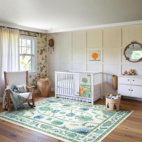 Uphome Area Rug 8x10 Rugs for Living Room, Green Non-Slip Washable Bedroom Rug, Soft Oriental Turkish Dining Room Rug, Modern Oushak Floral Room Rug for Office Playroom Guest Room in Kuwait