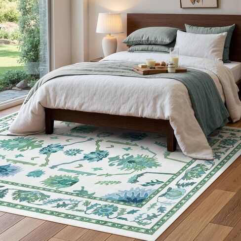 Uphome Area Rug 8x10 Rugs for Living Room, Green Non-Slip Washable Bedroom Rug, Soft Oriental Turkish Dining Room Rug, Modern Oushak Floral Room Rug for Office Playroom Guest Room in Kuwait
