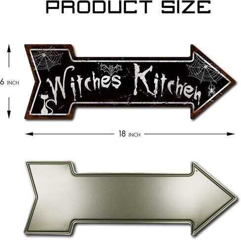 Mukuko Witches Kitchen Arrow Tin Metal Sign, Witches Kitchen Sign Wall Decor, Home Halloween Kitchen Decor, Farmhouse Signs Gothic House Decor for Home Kitchen, 6" x 18" in Saudi Arabia