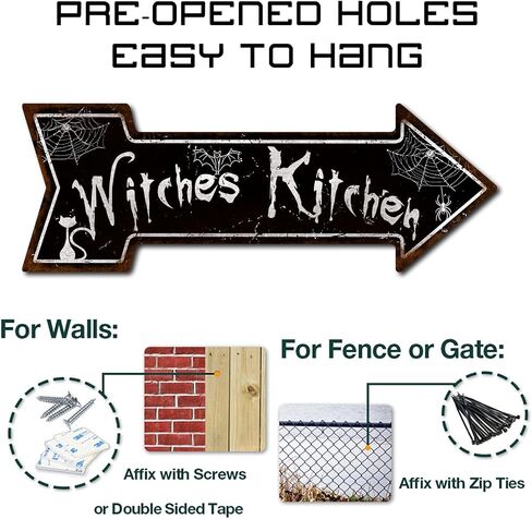 Mukuko Witches Kitchen Arrow Tin Metal Sign, Witches Kitchen Sign Wall Decor, Home Halloween Kitchen Decor, Farmhouse Signs Gothic House Decor for Home Kitchen, 6" x 18" in Saudi Arabia