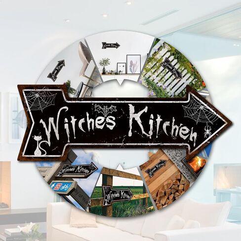 Mukuko Witches Kitchen Arrow Tin Metal Sign, Witches Kitchen Sign Wall Decor, Home Halloween Kitchen Decor, Farmhouse Signs Gothic House Decor for Home Kitchen, 6" x 18" in Saudi Arabia