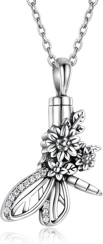 Silver Butterfly Sunflower Urn Necklace - S925 Butterfly Ashes Keepsake Cremation Jewelry Memorial Gifts for Women Loss Loved One in Kuwait
