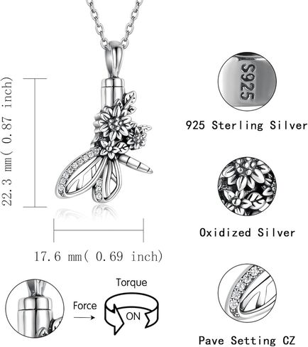 Silver Butterfly Sunflower Urn Necklace - S925 Butterfly Ashes Keepsake Cremation Jewelry Memorial Gifts for Women Loss Loved One in Kuwait