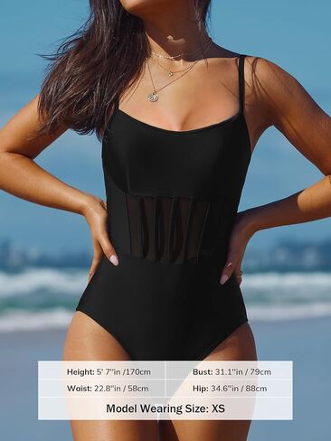 CUPSHE Women's One Piece Swimsuit Scoop Neck Bathing Suit Hidden Underwire Back Self Tie Lace Up Mesh Cutout in Kuwait