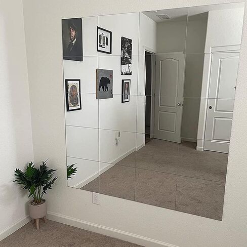 Full Length Wall Mirror Tiles, 8"x 8" x 4 Pcs Acrylic Mirror Wall-Mounted, Shatterproof Non Glass Safety Mirror Great for Baby Kids Playroom, Used as Dorm Mirror Door Mirror Gym Mirror in Saudi Arabia