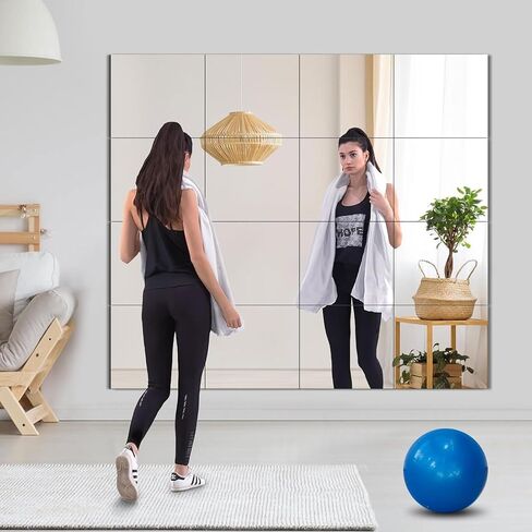 Full Length Wall Mirror Tiles, 8"x 8" x 4 Pcs Acrylic Mirror Wall-Mounted, Shatterproof Non Glass Safety Mirror Great for Baby Kids Playroom, Used as Dorm Mirror Door Mirror Gym Mirror in Saudi Arabia