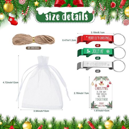 Tondiamo 24 Sets Christmas Favors for Adults Merry Christmas Bottle Opener Keychain Funny Christmas Gifts with Tags and Gift Bags Christmas Supplies for Guests Souvenirs Gifts, 3 Styles in Saudi Arabia