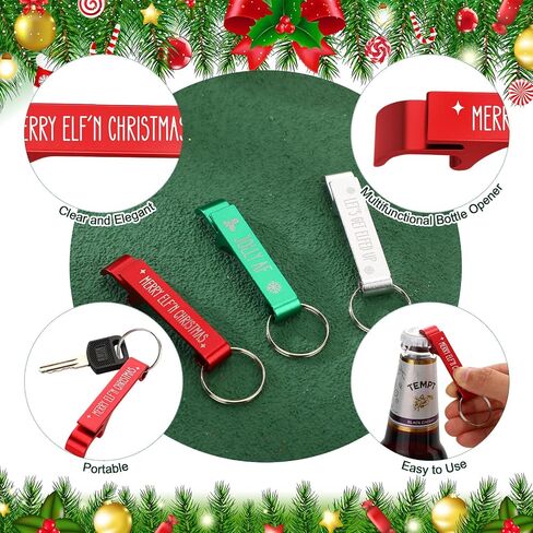 Tondiamo 24 Sets Christmas Favors for Adults Merry Christmas Bottle Opener Keychain Funny Christmas Gifts with Tags and Gift Bags Christmas Supplies for Guests Souvenirs Gifts, 3 Styles in Saudi Arabia
