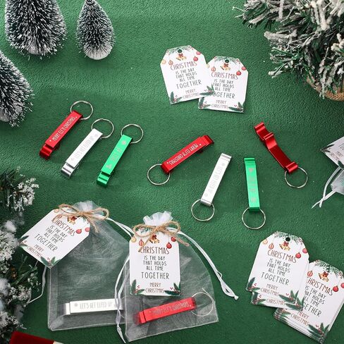 Tondiamo 24 Sets Christmas Favors for Adults Merry Christmas Bottle Opener Keychain Funny Christmas Gifts with Tags and Gift Bags Christmas Supplies for Guests Souvenirs Gifts, 3 Styles in Saudi Arabia