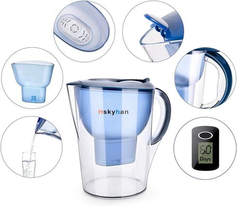 Alkaline Water Filter Pitcher - 3.5 Liters Improve PH, BPA Free, 2 Long Lasting Filters Included, Replacement cartridge timer, 7 Stage Filtration System (Blue) in Saudi Arabia