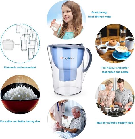 Alkaline Water Filter Pitcher - 3.5 Liters Improve PH, BPA Free, 2 Long Lasting Filters Included, Replacement cartridge timer, 7 Stage Filtration System (Blue) in Saudi Arabia