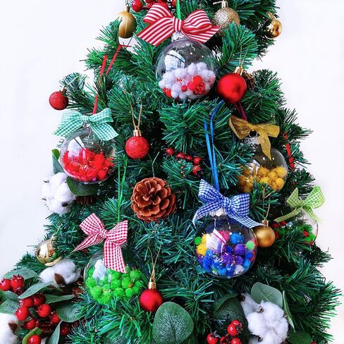 Winlyn 12 Sets Christmas Bulb Ornament Balls Clear Plastic Glass Ball Craft Kit Bauble Ornaments Fillable Unbreakable Shatterproof Hanging Tree Ornaments Jingle Bells Pom-poms Bows for Holiday Décor in Saudi Arabia