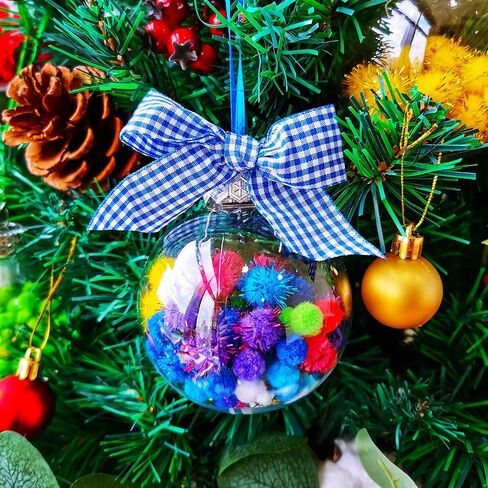 Winlyn 12 Sets Christmas Bulb Ornament Balls Clear Plastic Glass Ball Craft Kit Bauble Ornaments Fillable Unbreakable Shatterproof Hanging Tree Ornaments Jingle Bells Pom-poms Bows for Holiday Décor in Saudi Arabia