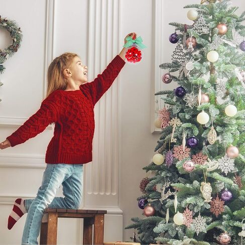 Winlyn 12 Sets Christmas Bulb Ornament Balls Clear Plastic Glass Ball Craft Kit Bauble Ornaments Fillable Unbreakable Shatterproof Hanging Tree Ornaments Jingle Bells Pom-poms Bows for Holiday Décor in Saudi Arabia