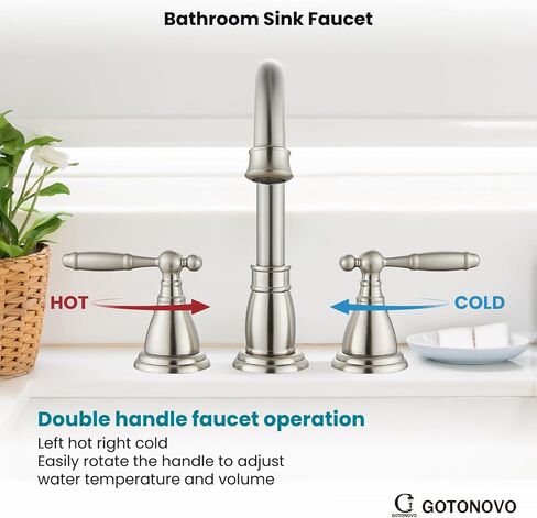 gotonovo 8 Inch Widespread Bathroom Faucet 3 Hole 2 Handles Bathroom Sink Faucet with Pop Up Drain and Supply Hoses Modern Lavatory Mixer Tap Lever Handle, Brushed Nickel in Saudi Arabia