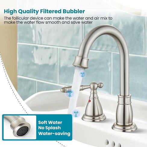 gotonovo 8 Inch Widespread Bathroom Faucet 3 Hole 2 Handles Bathroom Sink Faucet with Pop Up Drain and Supply Hoses Modern Lavatory Mixer Tap Lever Handle, Brushed Nickel in Saudi Arabia