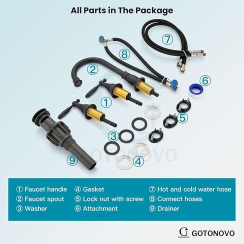 gotonovo 8 بوصة صنبور الحمام واسع الانتشار 3 فتحات 2 مقابض صنبور حوض الحمام مع تصريف منبثق وخراطيم الإمداد، مقبض رافعة خلاط مرحاض حديث، نيكل ناعم in Kuwait