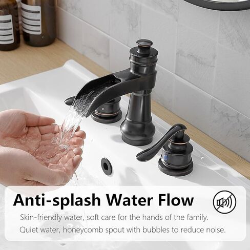 Widespread Bathroom Faucet Oil Rubbed Bronze Farmhouse Waterfall for Sink 3 Hole 2 Handle Lavatory Vanity 3 Piece Set 8 Inch Wide Spread Mounted with Pop Up Drain with Overflow in Kuwait