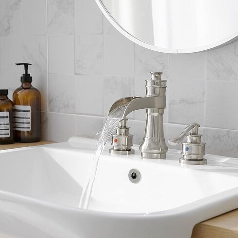 Widespread Bathroom Faucet Oil Rubbed Bronze Farmhouse Waterfall for Sink 3 Hole 2 Handle Lavatory Vanity 3 Piece Set 8 Inch Wide Spread Mounted with Pop Up Drain with Overflow in Kuwait